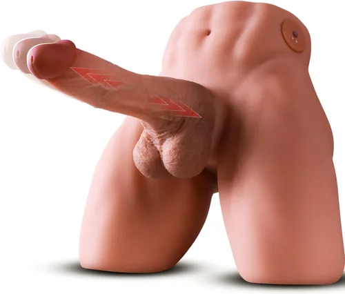 BAQUICK Muñeca sexual masculina de 14 libras con consolador realista de empuje y vibración extraíble, diseño de conducción manos libres, canal anal