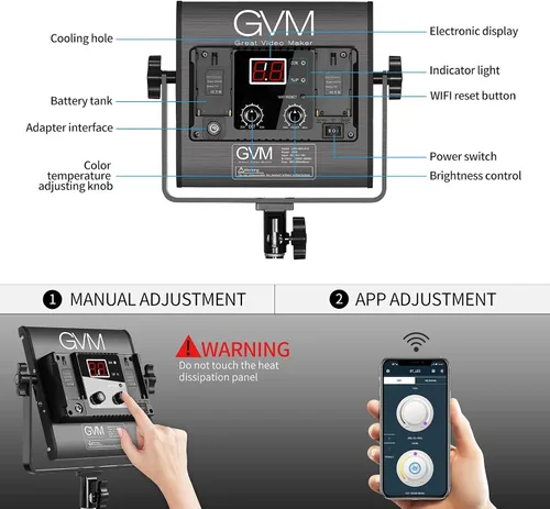 Miniatura 3 de GVM Paquete de 2 Kits de Iluminación de Video LED con Control por APP, Bicolor Variable 2300K~6800K con Pantalla Digital de Brillo del 10~100%
