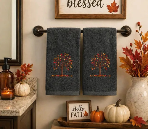 Miniatura 19 de Serfina Home Harvest - Toallas de mano para baño, diseño bordado de hojas de otoño grises y grises, 100% algodón, 16 x 25 pulgadas, juego de 2 piezas