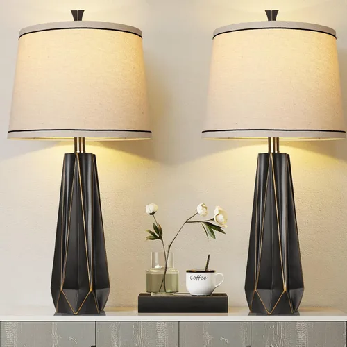 Miniatura 9 de WIHTU 3 Color Temperature Table Lamps Set of 2, Green Modern Table Lamp for Living Room, 27'' Beside Lamp with Linen Shade, Resin Desk Lamp for