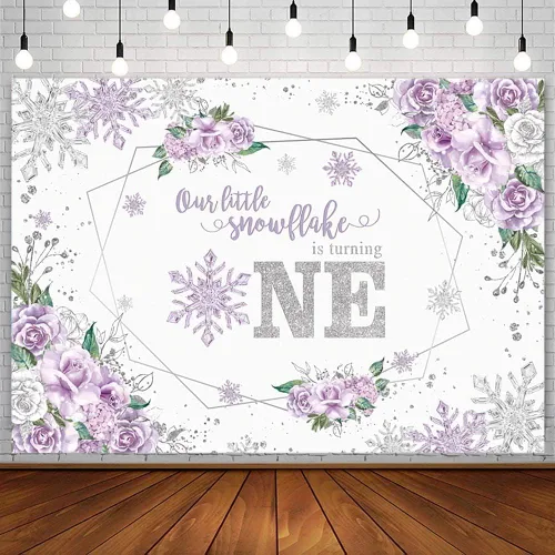 AIBIIN Telón de fondo de invierno de 7 x 5 pies para niña, copo de nieve, color morado, floral, plateado, con purpurina, fondo de fotografía,