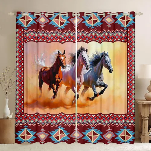 Miniatura 45 de Cortinas opacas de estilo bohemio occidental de 76 x 45 pulgadas, cortinas y cortinas de atrapasueños de vaca, cortinas del suroeste, cortinas