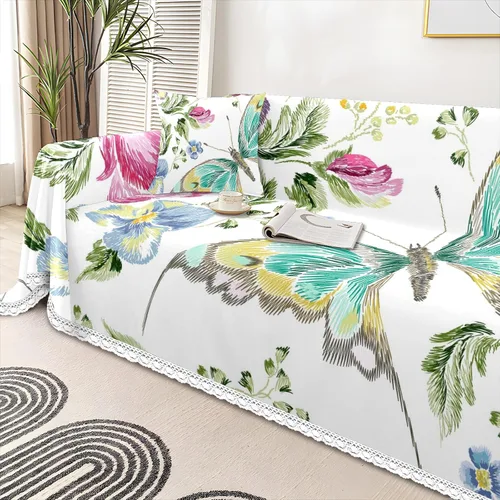 Miniatura 4 de Funda de sofá con estampado de flores y mariposas, fundas para sofá, fundas para sillón, funda resistente a las manchas, protector universal