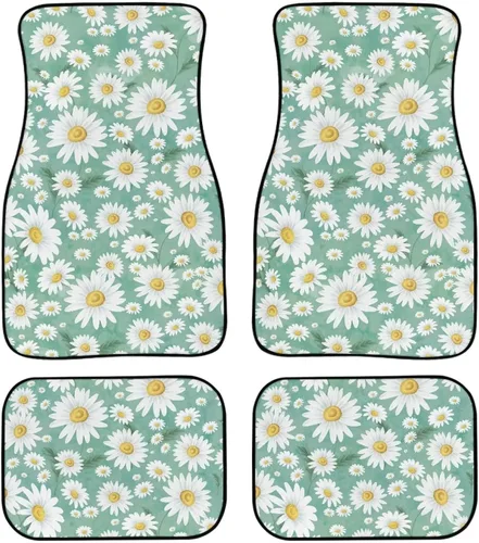 Miniatura 8 de Tapete de piso de automóvil con diseño floral de margaritas hippie abstractas, almohadillas antideslizantes, accesorios de automóvil para mujeres