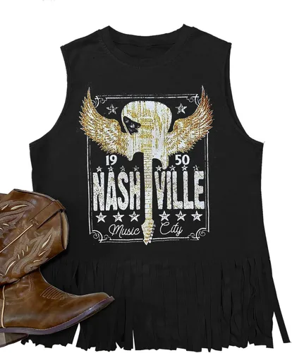 iliheyov Nashville - Camiseta sin mangas para mujer, diseño de festival de música country, estampado gráfico, sin mangas, Nash Music