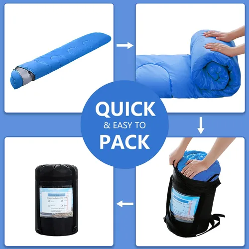 Miniatura 7 de Sacos de Dormir para Adultos, Niños y Niñas - Saco de Dormir Ligero Impermeable para Clima Cálido y Frío con Mochila Compacta, Ideal para 3-4 Azul