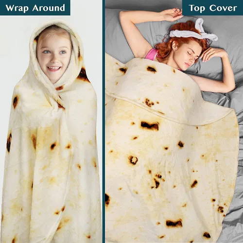 Miniatura 8 de PAVILIA Manta de tortilla de burrito, manta de doble cara de harina de tacos para niños, niñas, adolescentes, manta de comida realista, divertido