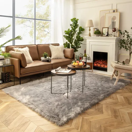 Miniatura 55 de Ashler Home Deco - Tapete de pelo sintético de oveja, mullido, suave, de 2 x 3 pies, lavable a máquina, dormitorio, habitación de los niños, sala