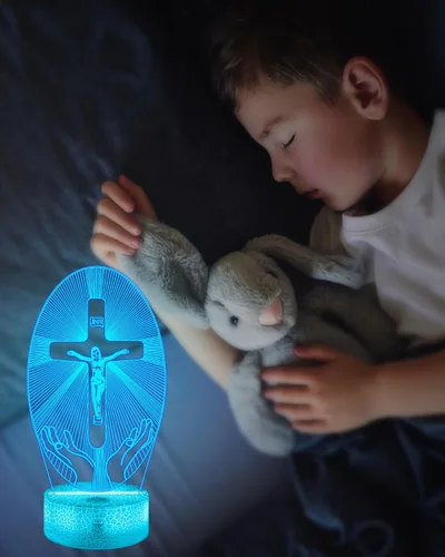 Miniatura 4 de Attivolife Cruz de Jesús 3D Luz Nocturna, Lámpara de Ilusión Óptica Holograma Cristiana con Control Remoto de 16 Colores Cambiantes, Lámpara LED