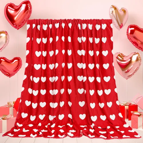 JarThenaAMCS Manta para el día de San Valentín, con estampado de corazón rojo, manta romántica decorativa de franela suave y acogedora para mamá,