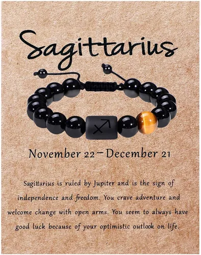 Pulsera de signo del zodiaco SUMMER LOVE para Día del Padre, regalo para hombre y mujer, de 10 mm, ónix negro natural, cuentas con signo de