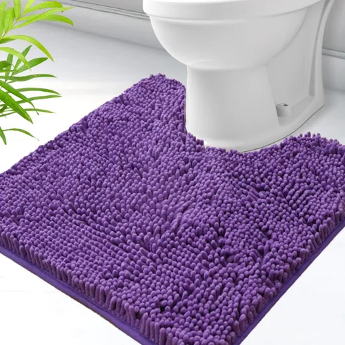 Miniatura 39 de Alfombras de baño en forma de U, alfombras de baño de felpilla súper absorbentes y respaldo antideslizante de PVC fuerte para inodoros, lavables a
