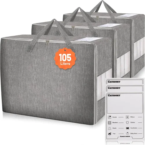 Miniatura 10 de Bolsas de almacenamiento para edredón Karceyworth, bolsas de almacenamiento extra grandes para ropa de cama con ventana transparente, asas