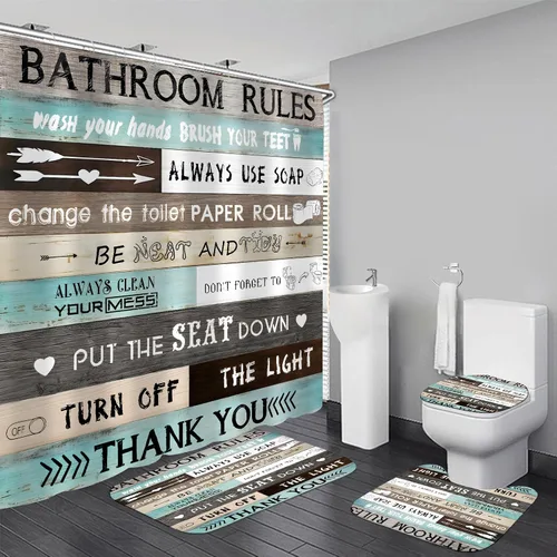 Miniatura 14 de Juego de cortinas de ducha familiares AZHM Negro para baño con cortina de ducha y alfombras y accesorios Decoración de baño con cortina y 12 ganchos