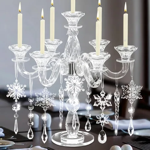 Miniatura 6 de 20 piezas de adornos de Navidad Adornos para árbol de Navidad colgantes Adornos de copo de nieve de acrílico con cristales de carámbano con dijes