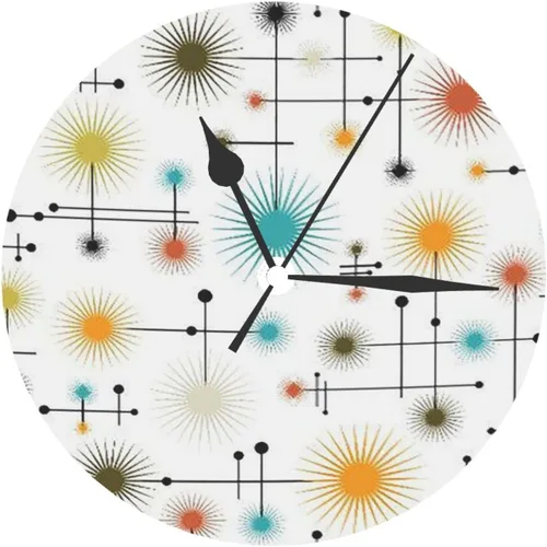 Miniatura 8 de Star Retro Go - Reloj de pared redondo de líneas modernas de mediados de siglo, reloj silencioso de 10 pulgadas sin tictac, estilo retro decorativo