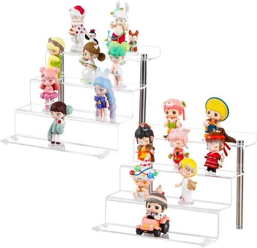 Miniatura 4 de Estante de exhibición de acrílico de 9 x 6 pulgadas para figuras pops, soporte de exhibición transparente de 4 pasos para exhibición o colección