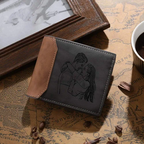 Miniatura 5 de Billetera personalizada para hombres, billetera con fotos personalizada, billetera plegable casual, regalos para papá, marido, novio, padre, Gris