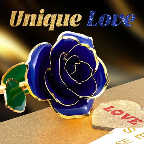 Miniatura 2 de Mikasol Rosa Real Bañada en Oro de 24K Preservada para Siempre, 1 Paquete de Decoración de Flor Infinita Sumergida a Mano Regalo Romántico para Azul