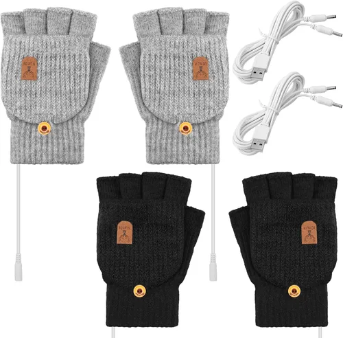 SATINIOR 2 pares de guantes calentados USB de invierno, guantes calentadores de manos USB sin dedos, guantes eléctricos calentadores de manos,