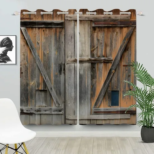 Miniatura 77 de Cortinas rústicas para ventana de puerta de granero, puerta de madera gris, puerta de garaje, tratamiento de ventana para sala de estar, dormitorio