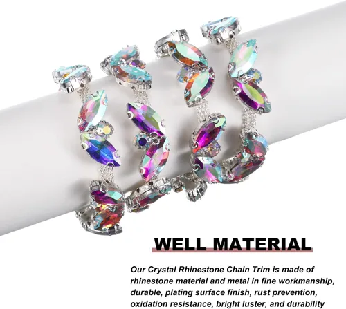 Miniatura 3 de uxcell Borde de cadena de diamantes de imitación de 1 yarda, aplique de cadena de cristal brillante de 0.394 pulgadas para costura, joyería