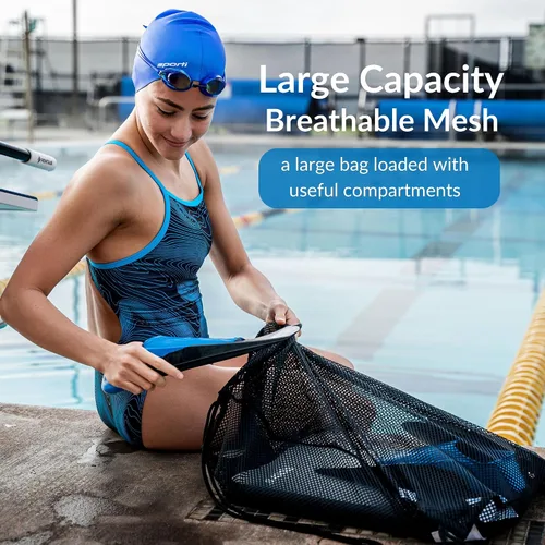 Miniatura 3 de Bolsas de Equipo de Natación Sporti, Mochila de Cordón de Malla, Bolsa de Natación para Nadadores, Mochila de Malla para la Playa