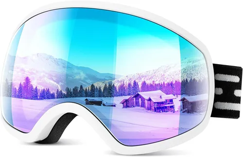 Gafas de esquí, gafas de snowboard para hombres, mujeres, adultos, jóvenes y mayores de 15 años, gafas de esquí de nieve 05. Marco blanco/Lente
