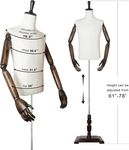 Miniatura 4 de Maniquí femenino con forma de torso para costura, cuerpo de maniquí dorado con soporte metálico, cabeza desmontable para exhibición de ropa