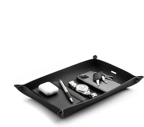 Miniatura 6 de Main Street Forge Bandeja de valet de cuero para hombre, organizador rústico EDC para llaves, teléfono y cartera, fabricado en Estados Unidos