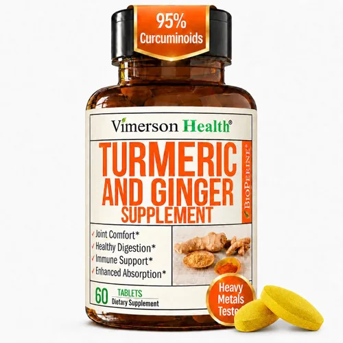 Miniatura 9 de Suplemento natural de apoyo para las articulaciones con BioPerine y 95 % de curcuminoides; contiene curcumina de cúrcuma, cúrcuma, jengibre
