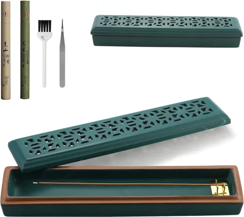 Miniatura 12 de CEREMONY Soporte de incienso para palos, quemador de incienso de cerámica con 60 varillas de incienso para salvia Palo Santo, soporte resistente al