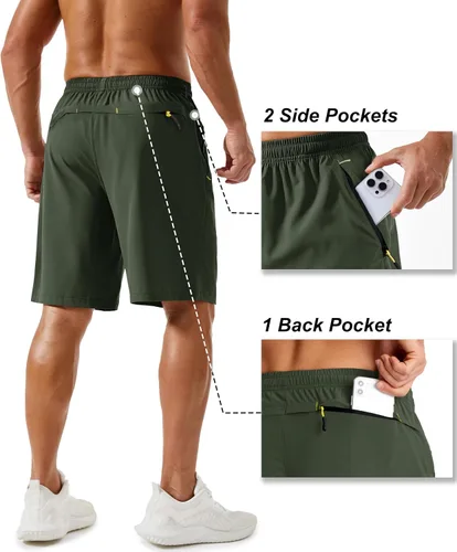 Miniatura 27 de TACVASEN Pantalones cortos deportivos para correr para hombre, 9 pulgadas, de secado rápido, pantalones cortos ligeros de verano, 3 bolsillos