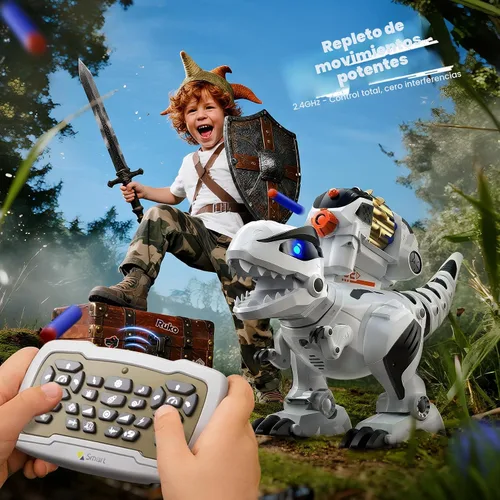 Miniatura 6 de Ruko 8809 Robot de dinosaurio de control remoto juguetes para niños, grandes juguetes recargables, STEM programable interactivo con efectos de Blanco