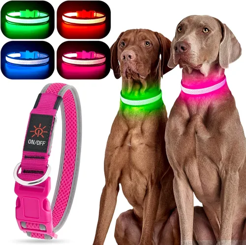 Miniatura 23 de YFbrite Collar de perro iluminado, collar de cachorro con LED recargable por USB, superbrillante, ajustable, luces brillantes para perro para Rojo