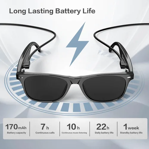 Miniatura 6 de EarlySincere Gafas de sol Bluetooth para hombre y mujer, traducción AI, duración de la batería de 50 horas, protección UV, control de voz, gafas