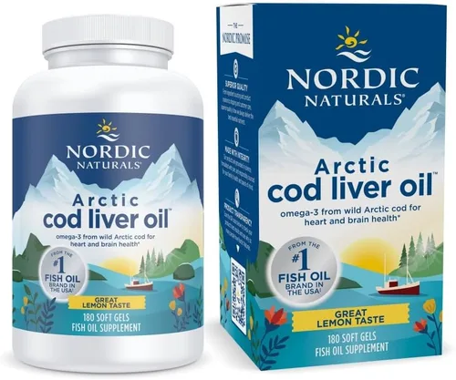 Nordic Naturals Aceite de Hígado de Bacalao del Ártico, Limón - 180 Cápsulas Blandas - 750 mg de Omega-3 Totales con EPA y DHA - Salud del Corazón y