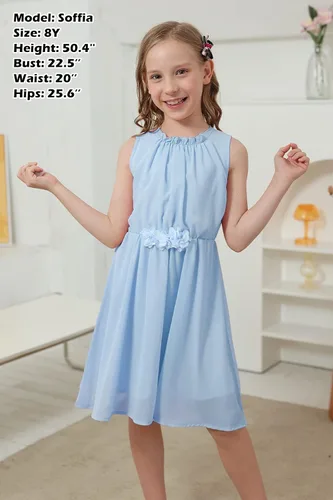Miniatura 3 de GORLYA Vestido midi plisado con cintura elástica para niñas de 4 a 14 años