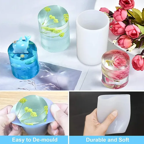 Miniatura 2 de Paquete de 2 moldes cilíndricos y redondos para velas, estilo de 2 tamaños, moldes de silicona 3D para resina y chocolate, moldes cilíndricos hechos