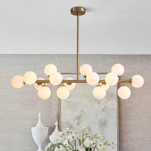 Candelabro Dorado para Comedor Sobre Mesa Candelabro Moderno de Mediados de Siglo Pantalla de Globo de Vidrio Blanco Accesorio de Iluminación