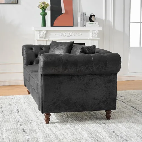Miniatura 3 de Sofá de dos plazas con tapicería de cuero aireado y acolchado, sofá de brazo enrollado con 2 almohadas, decoración para sala de estar, apartamento