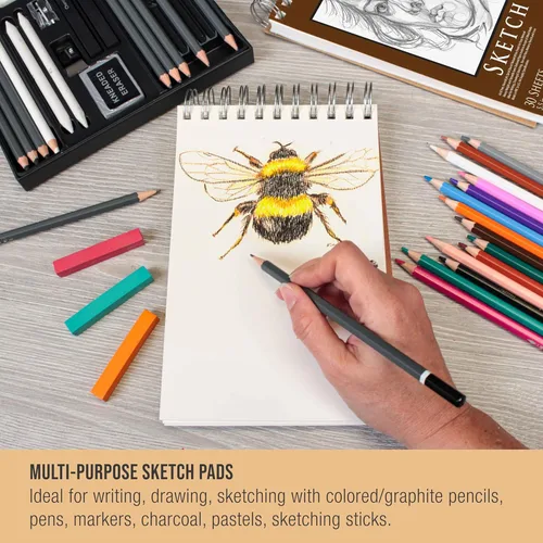 Miniatura 5 de U.S. Art Supply Cuaderno de bocetos de papel pesado de 5.5 x 8.5 pulgadas, encuadernado en espiral: 90 libras (5.64 oz/m²), bloc de dibujo de 30