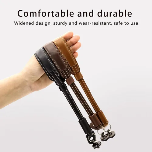 Miniatura 7 de Correa de mano de cuero para DJI OSMO Pocket 3 Accesorios de cámara con 1/4 tornillo pulsera de mano, Marrón