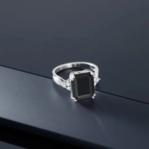 Miniatura 32 de Gem Stone King Anillo de compromiso con piedra natal de 5-10 quilates para mujer, plata de ley 925, corte esmeralda de 0.47 x 0.394 pulgadas, anillo