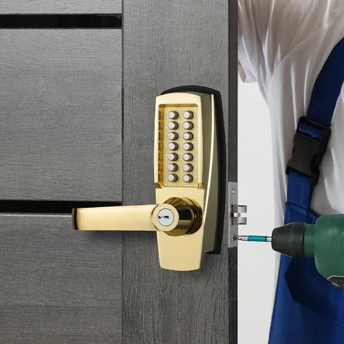 Miniatura 2 de Cerradura de puerta de entrada sin llave con asa, cerradura de teclado comercial, cerradura de puerta mecánica para exteriores, cerradura de código