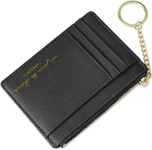 Miniatura 106 de URAQT Cartera para tarjetas de crédito, cartera minimalista de cuero delgado con cremallera, mini protector de tarjeta de crédito, llavero bolsillo