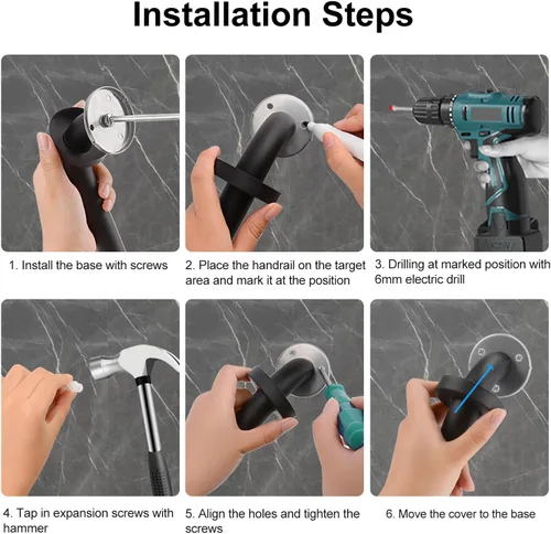 Miniatura 4 de supregear Barras de agarre para pared, mango de ducha de baño para personas mayores, barandilla de seguridad de acero inoxidable 201 de 1 pulgada