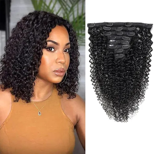 Miniatura 8 de Extensiones de cabello ondulado con clip, rizado natural, 100% cabello humano brasileño sin procesar, para mujeres negras (12 pulgadas)