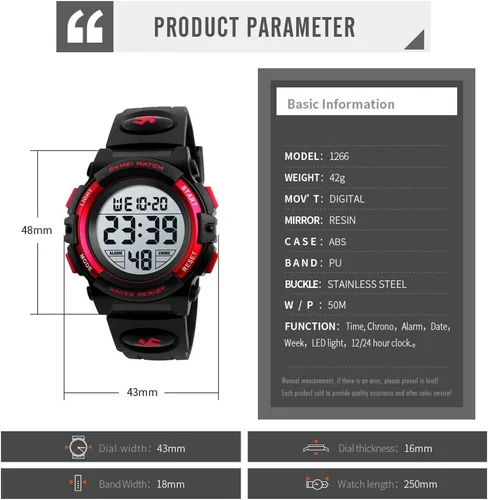 Miniatura 3 de Boys Watch Digital Sports Waterproof Outdoor Kids Watches Alarm Clock 1224 H Stopwatch Calendar 3-15 Year Old Boys Girls Wristwatch