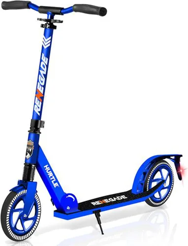 Hurtle Renegade Kick Scooter for Kids, Teenagers & Adults - 2-Wheel Folding Scooter with Adjustable T-Bar Handlebar - Alloy Anti-Slip Deck Azul